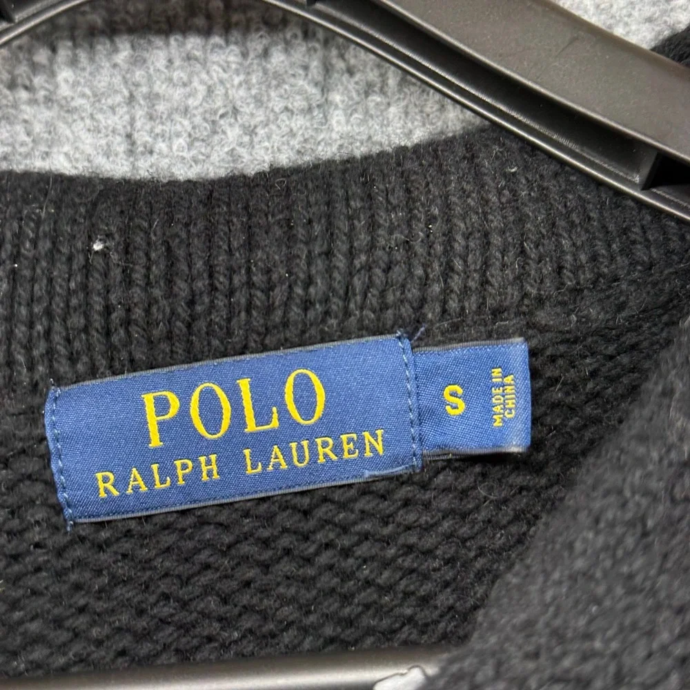 Polo Ralph‎ Lauren Mens Fair Isle Hoodie Black Cashmere Angora Sweater Small